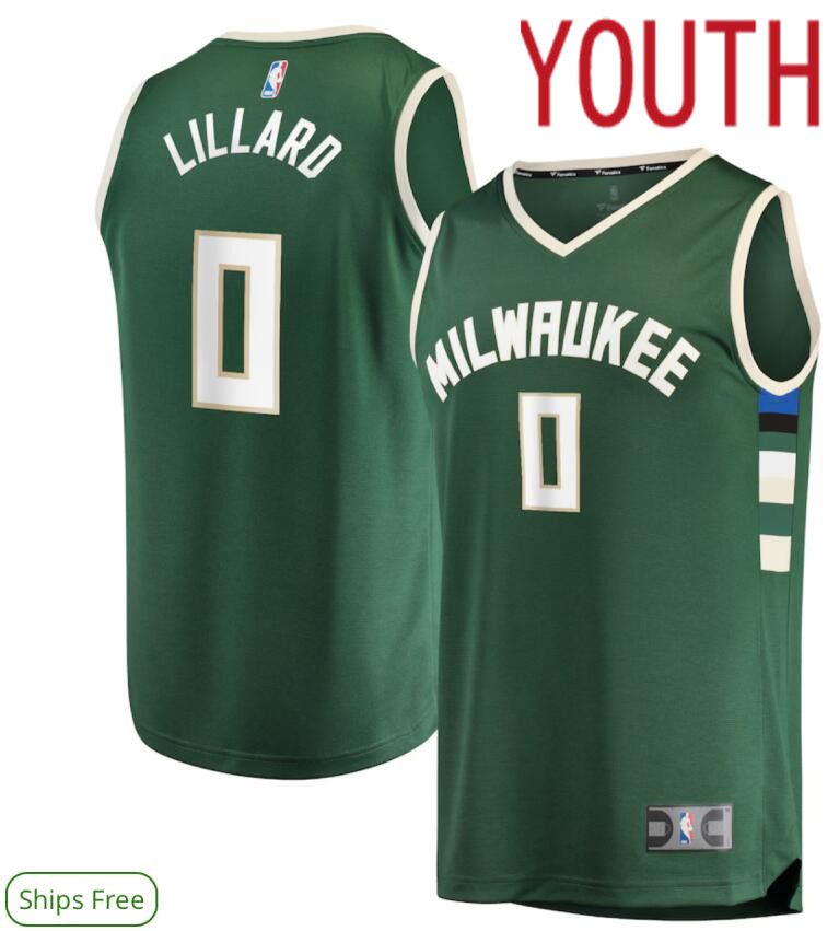 Youth Nike Milwaukee Bucks #0 Lillard Green NBA Swingman Icon Edition  2024 Jersey